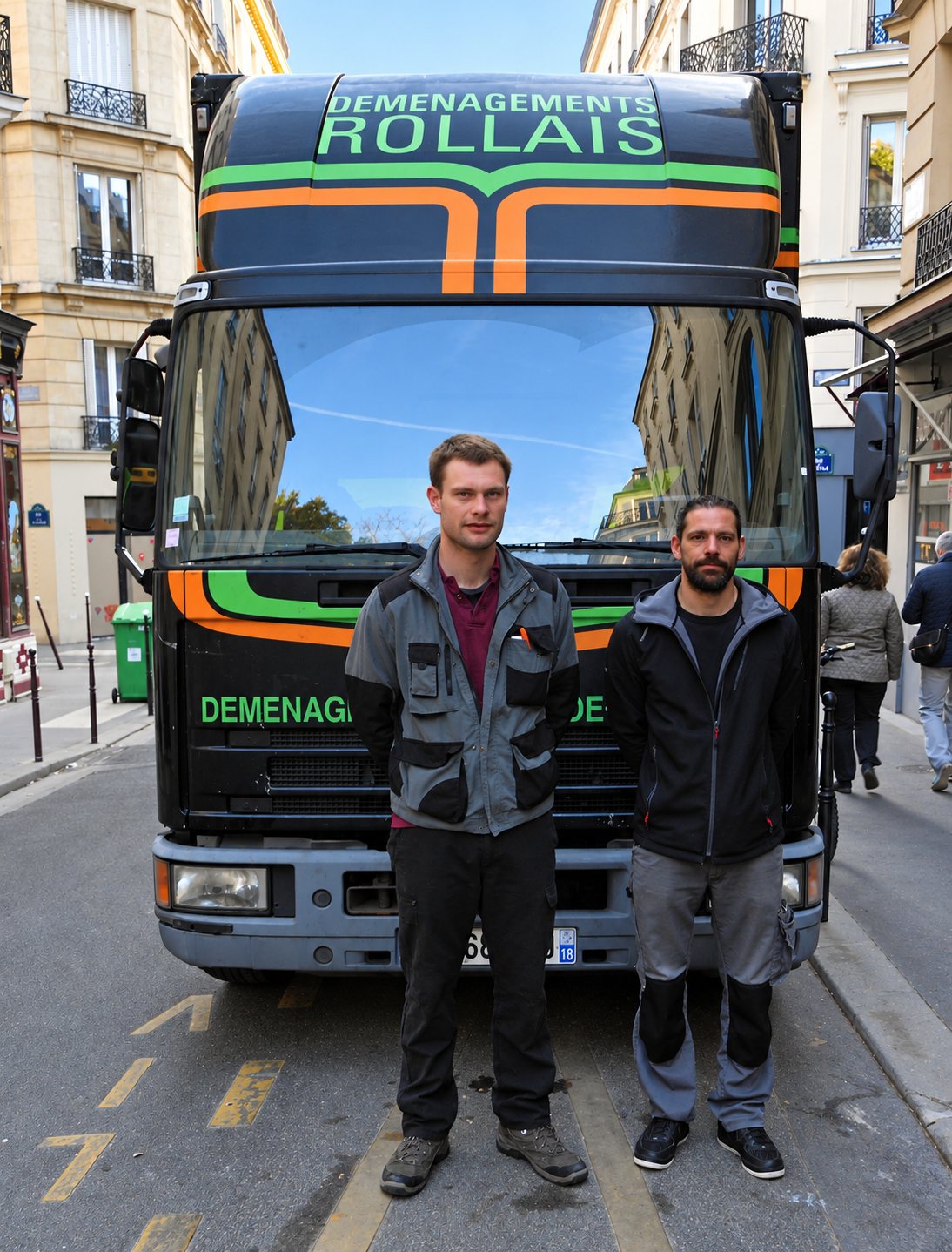 Artisan déménageur : deux déménageurs devant le camion
